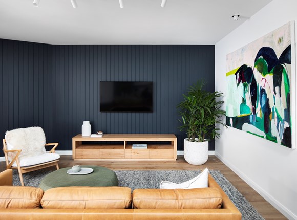 Modern living room with EasyCraft Easy VJ 100 wall panels