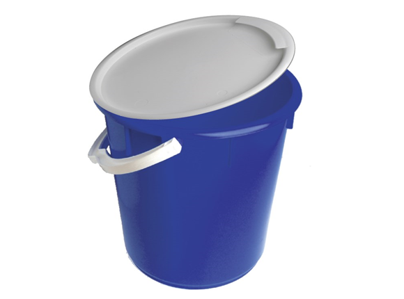 large blue bucket with lid