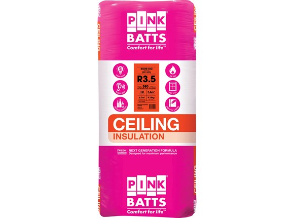 pink batts r3.5 1160mm x 580mm x 175mm 6.73m² ceiling insulation - 10 pack