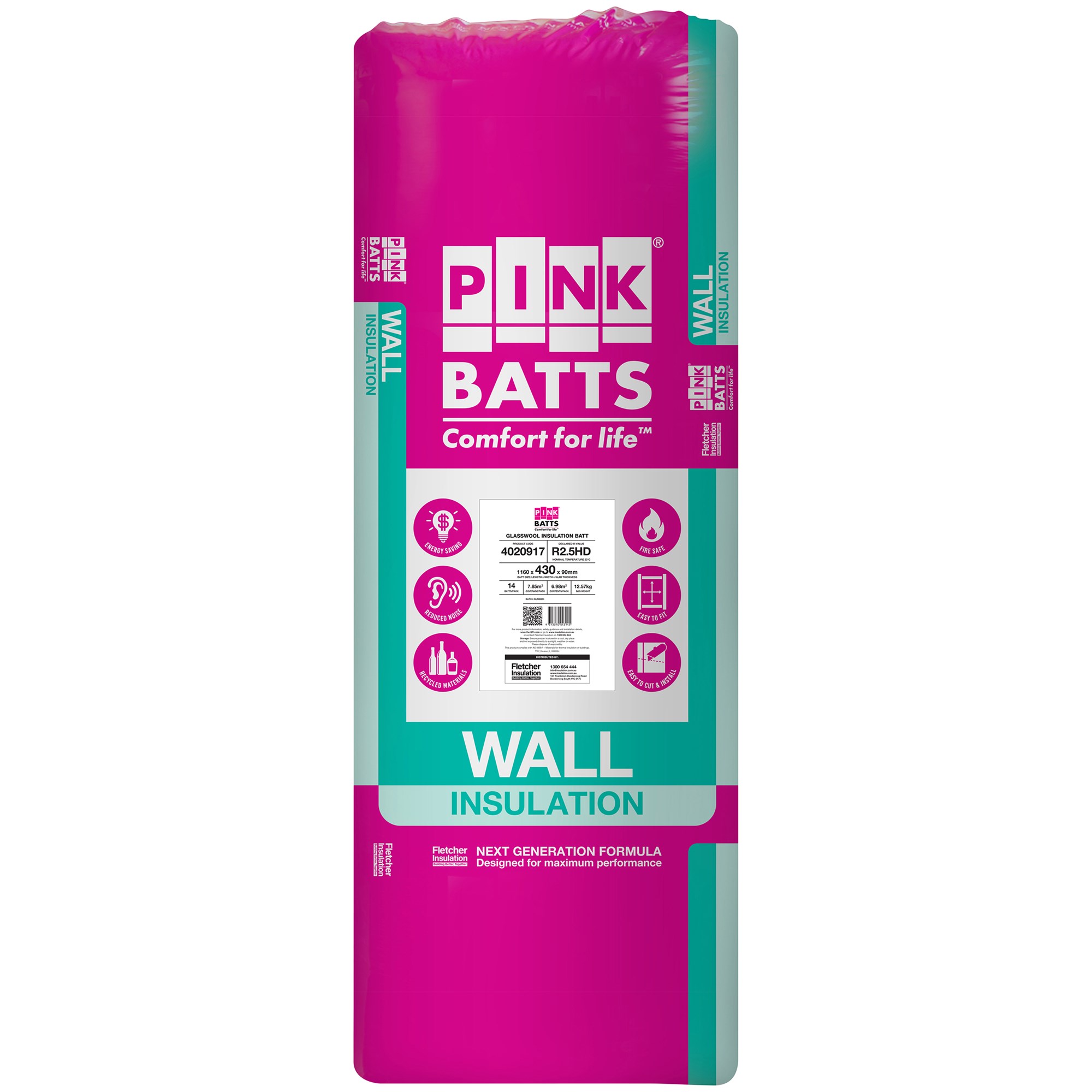 pink batts hd r2.5 1160mm x 430mm x 90mm 6.0m² insulation - 12 pack