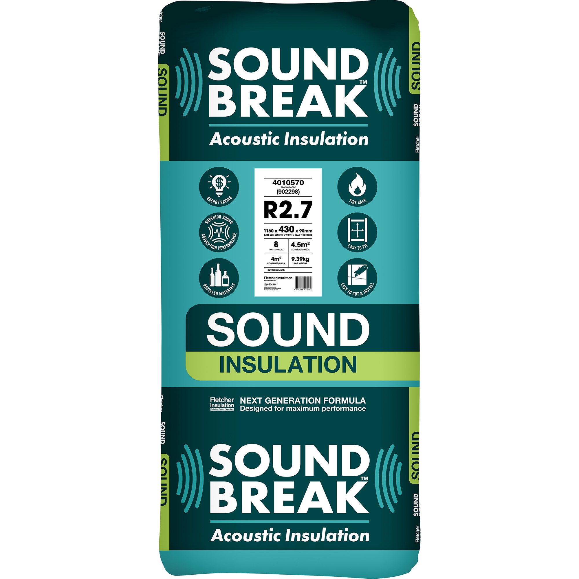 pink soundbreak batts r2.7 1160mm x 430mm x 90mm 3.99m² - 8 pack