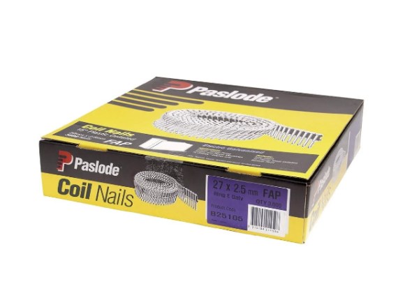 paslode 15° coil nails 27x2.5 ring eg x 3600 b25105