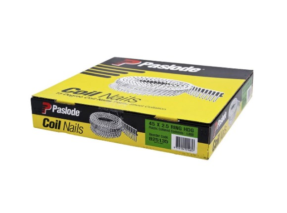 paslode 15° coil nails 45x2.5 ring hdg x 1800 b25135