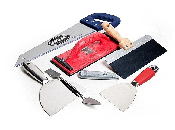 Assortment of plasterboard tools & hardware supplies | Featured image for the Plasterboard Tools Page of BetaBoard.